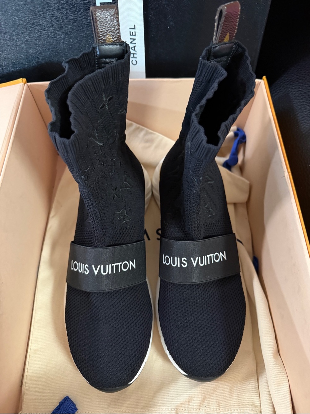 Louis Vuitton Black Knit Sock Sneakers with Logo Strap